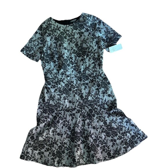 $180 Ralph Lauren Women's Black Pembrook Floral Knit Baba A-Line Day Dress Sz 10 - Picture 11 of 14